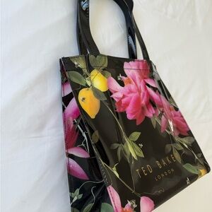 Ted Baker Black Patent Floral Tote with Pink & Yellow Accents